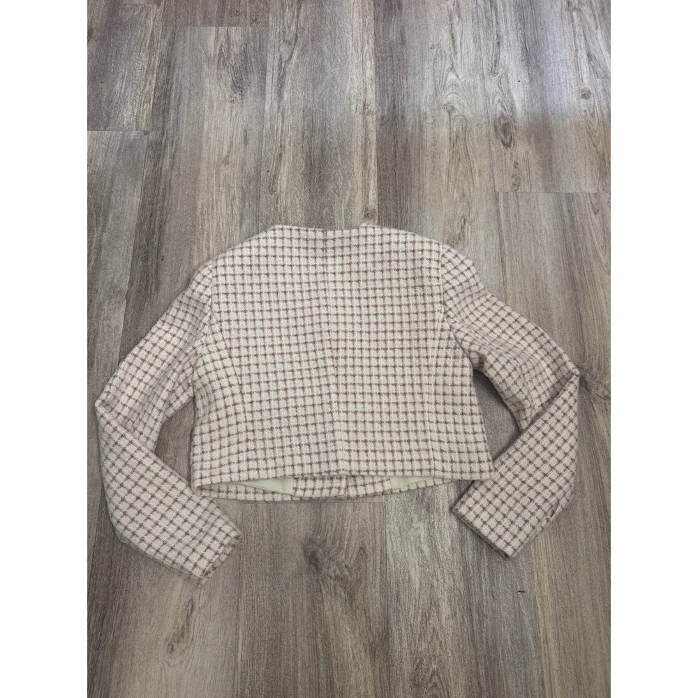 House of Harlow 1960 Womens Cropped Tweed Jacket Pink Cream Pearl Button Small - Picture 4 of 8